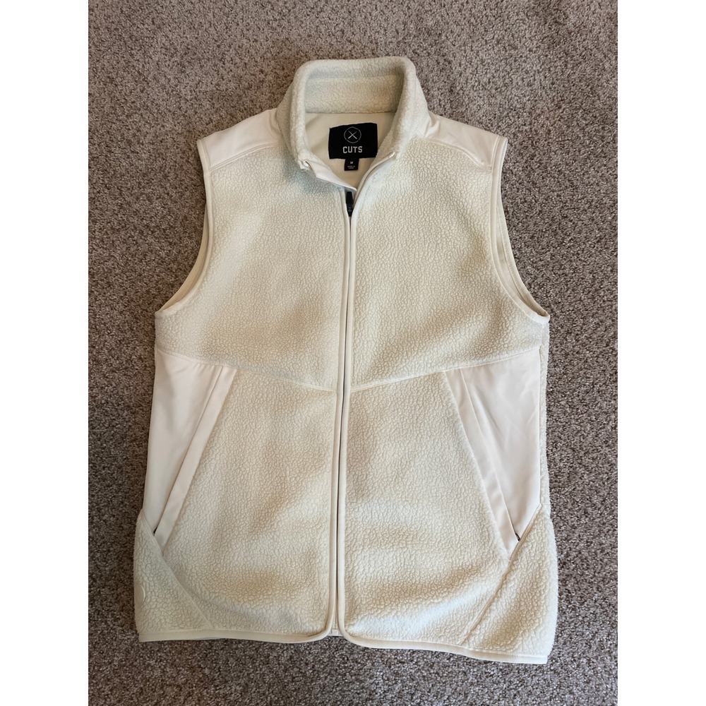 Cuts Mens Vest Medium Cream Sherpa Fleece Full Zip Mock Neck